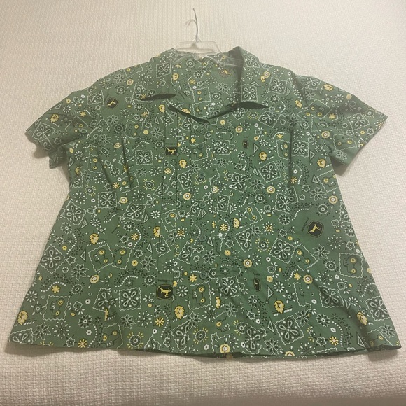 One of a kind, hand made John Deere button up shirt top blouse - Picture 3 of 10